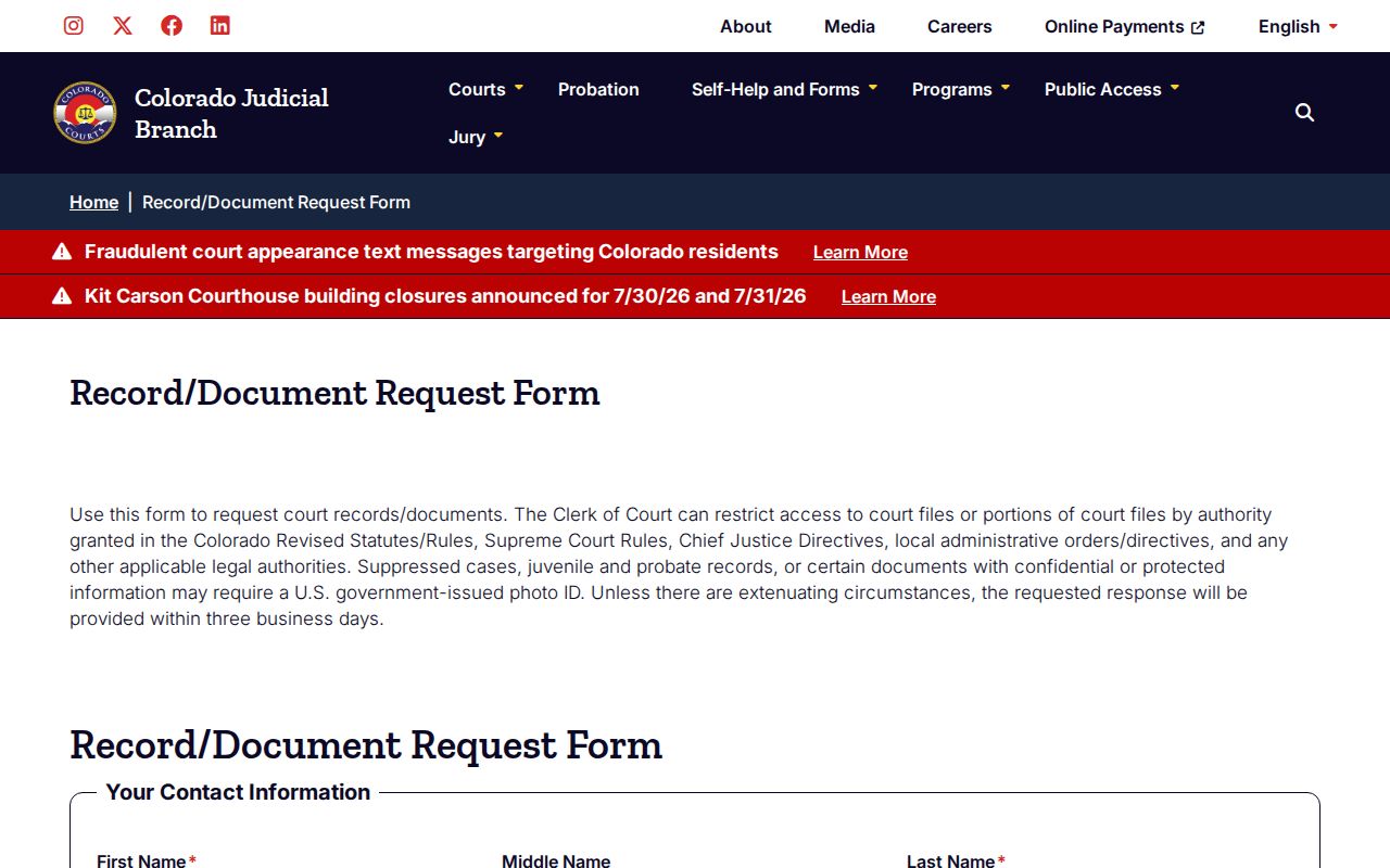 Kiowa County Clerk of Court record document request form