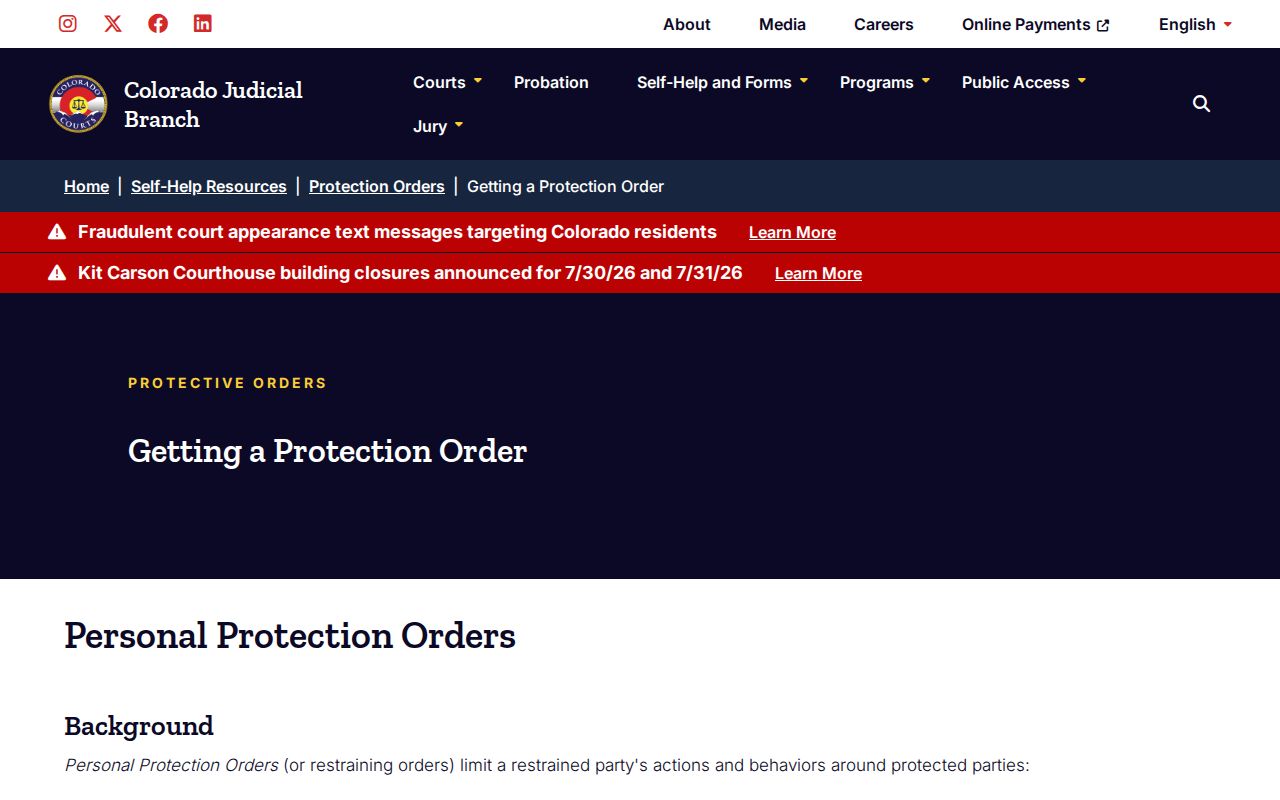 Kiowa County arrest records and court charges protection order self-help context