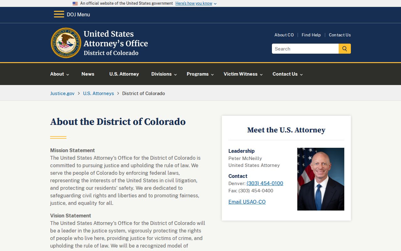 Kiowa County arrest records and court charges prosecutor context from the U.S. Attorney's Office for Colorado
