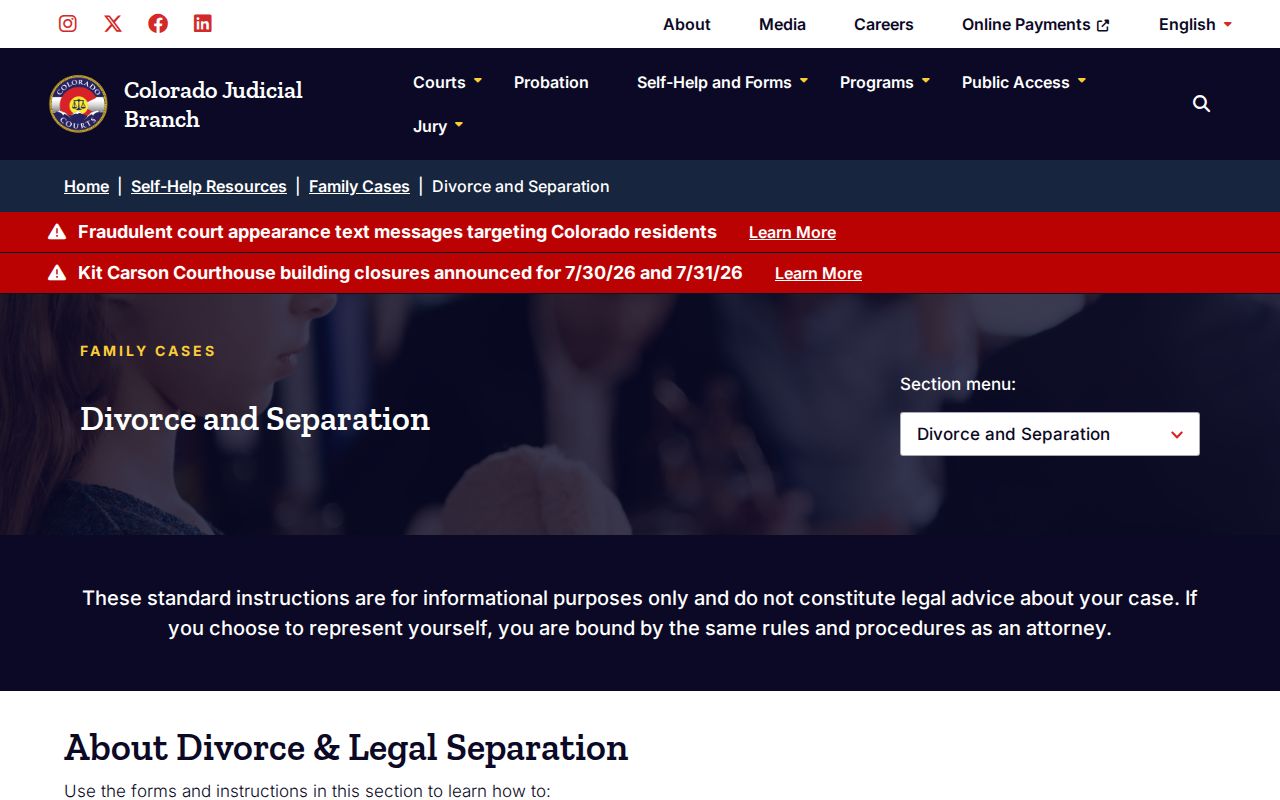 Kiowa County divorce records Colorado Judicial self-help page